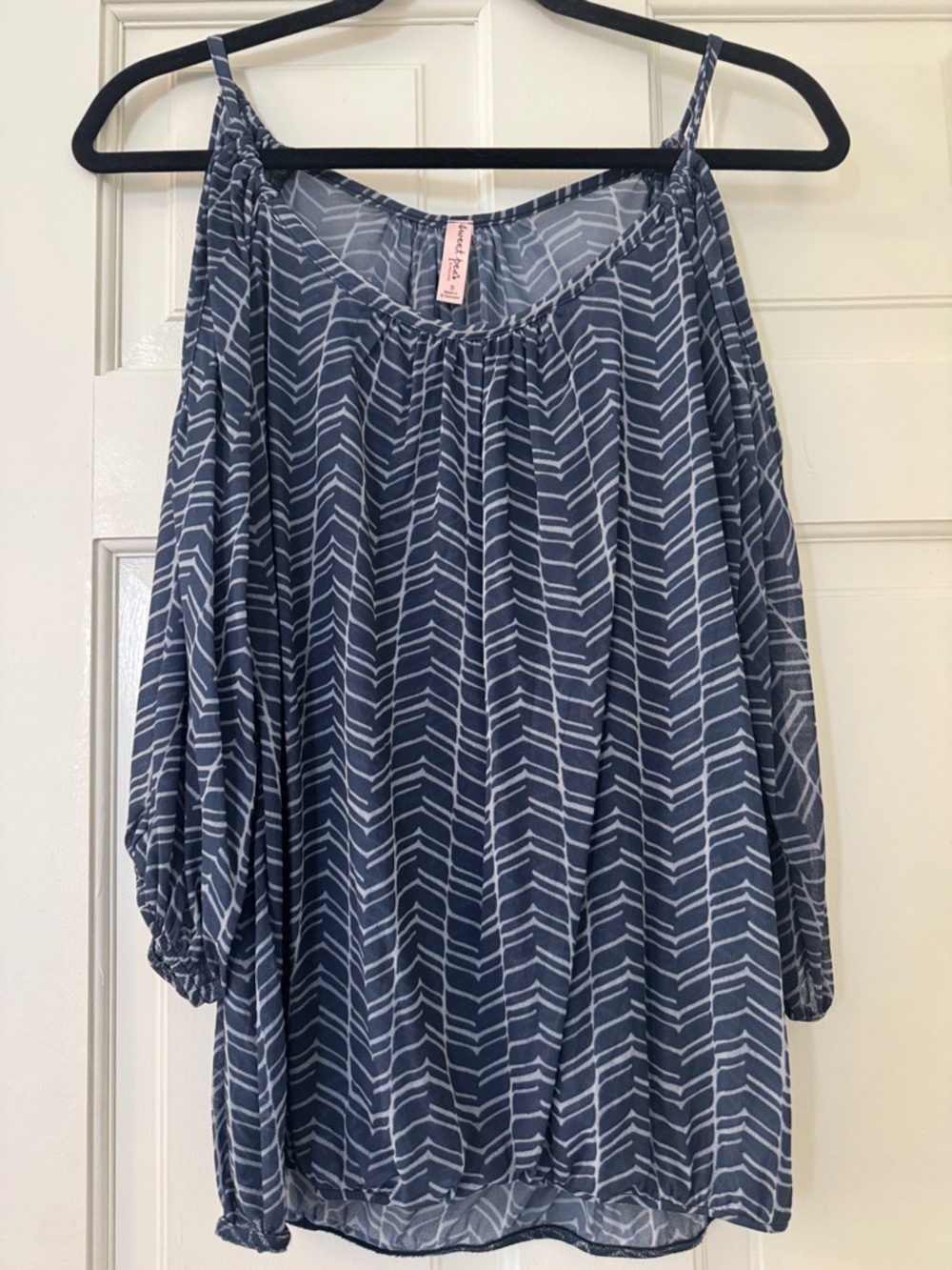Sweet Pea Navy Chevron Cold-Shoulder Blouse
